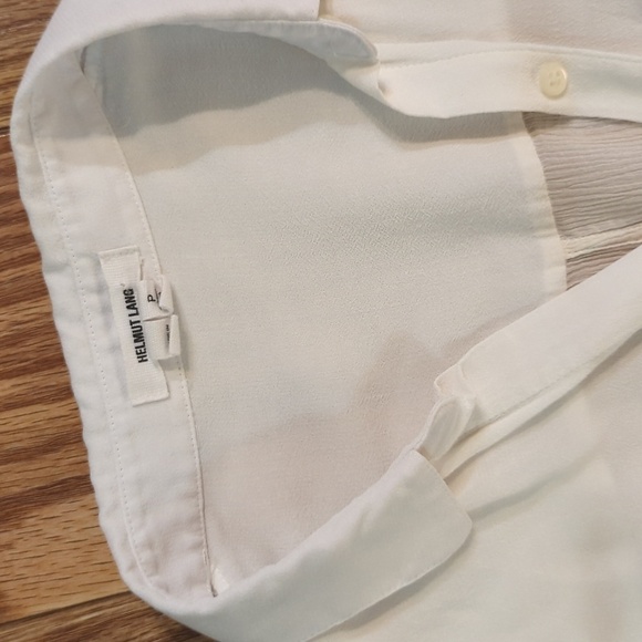 Helmut Lang white sheer gauze button-up crepe shirt, side slits, pockets, size S - Picture 2 of 7